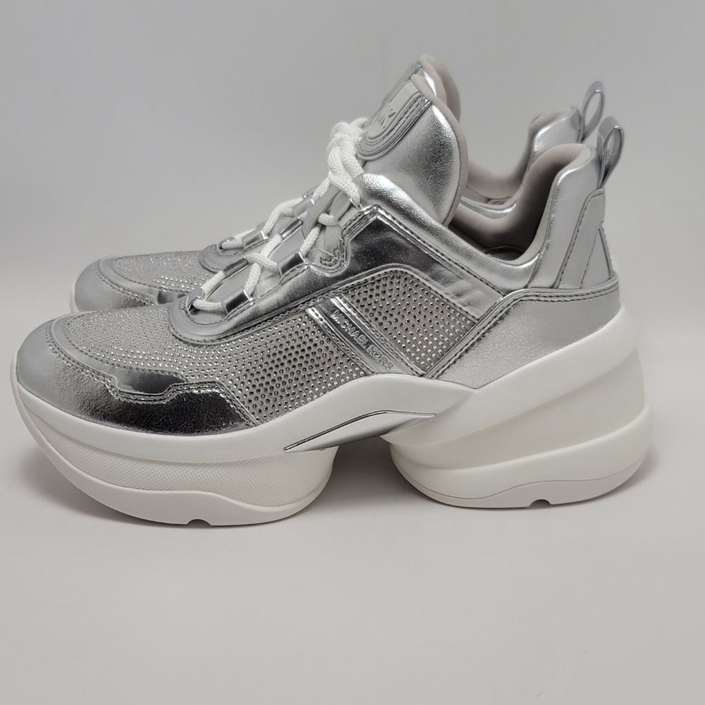 Michael Kors Olympia Extreme Trainer Sneakers Size 9M Crystal Metallic Silver - Picture 4 of 15
